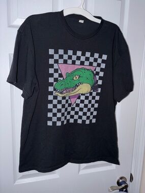 Black Graphic Reptile Tee with Green Alligator Head